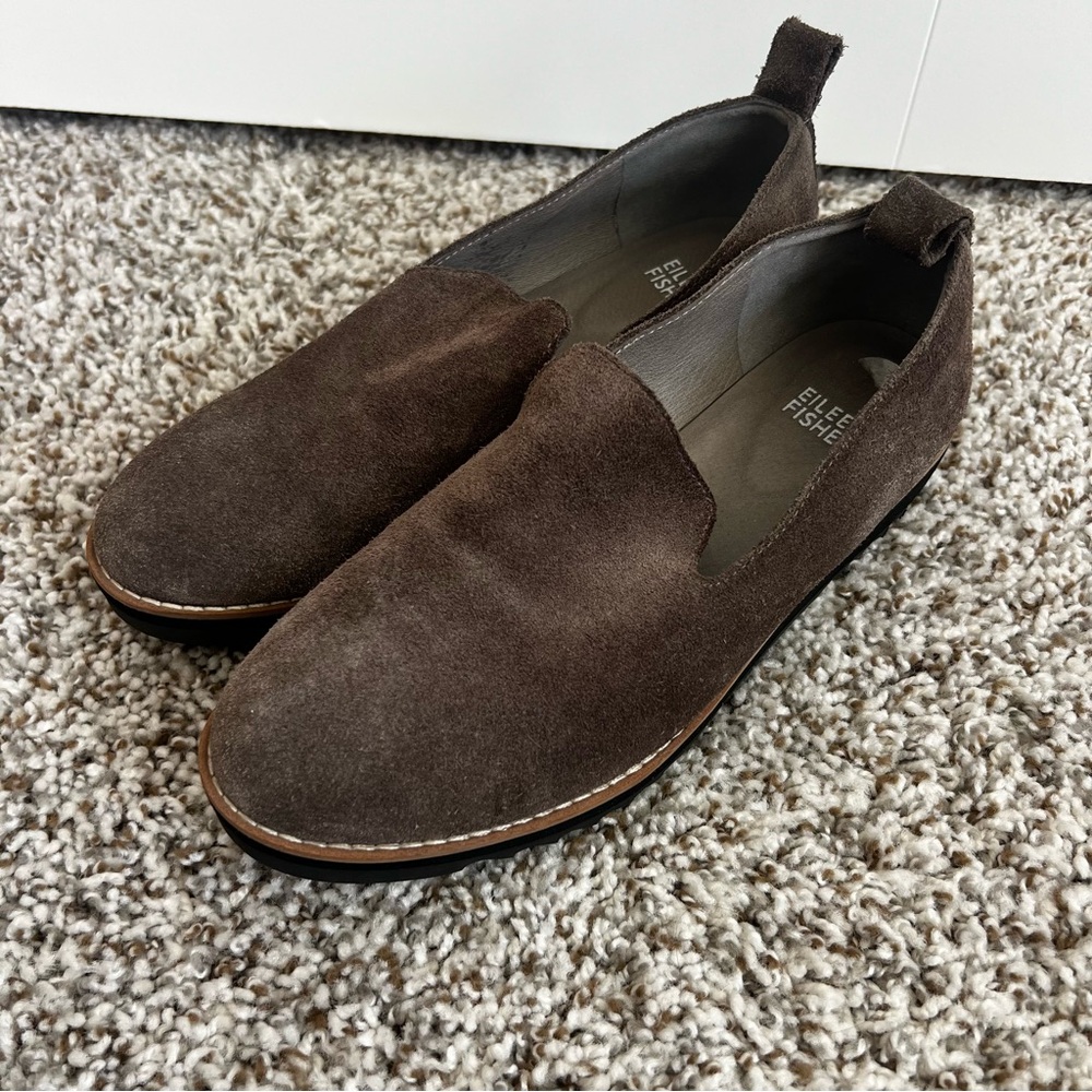 Eileen Fisher Suede Slip-On Loafers Brownish Gray Sz 6